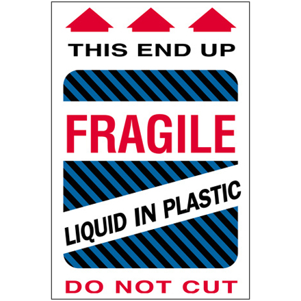 4 x 6" - "Fragile - Liquid in Plastic" Labels